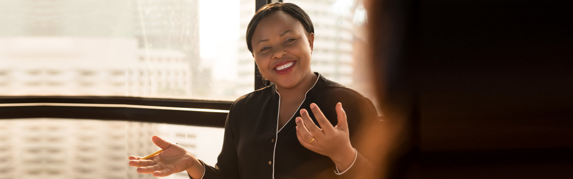 friendly woman talking to everybody